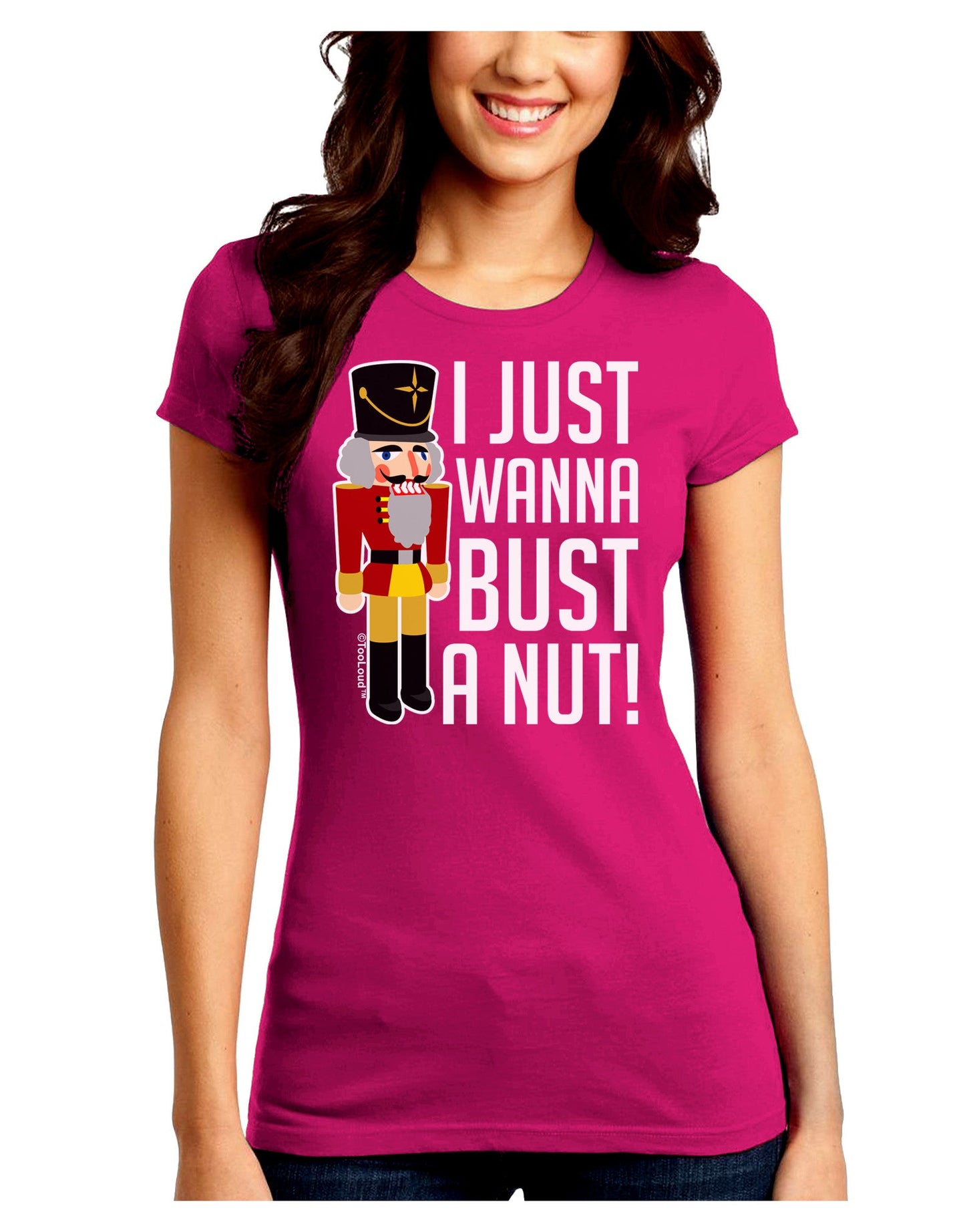 I Just Wanna Bust A Nut Nutcracker Juniors Petite Crew Dark T-Shirt-T-Shirts Juniors Tops-TooLoud-Hot-Pink-Juniors Fitted Small-Davson Sales