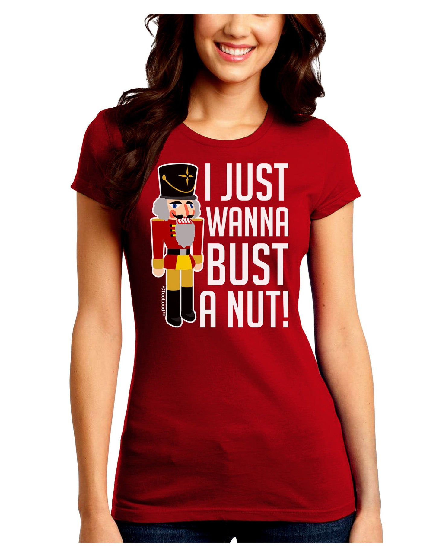 I Just Wanna Bust A Nut Nutcracker Juniors Petite Crew Dark T-Shirt-T-Shirts Juniors Tops-TooLoud-Red-Juniors Fitted Small-Davson Sales