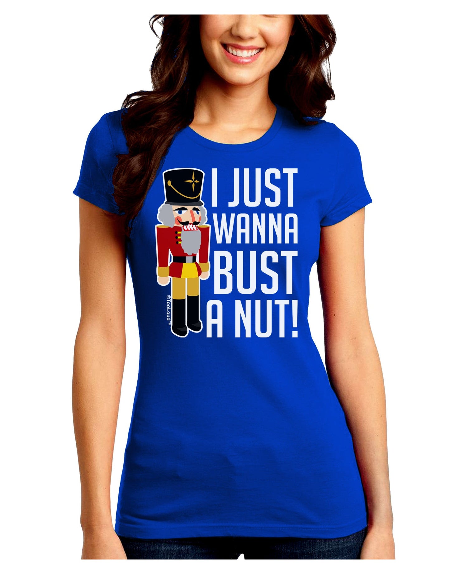 I Just Wanna Bust A Nut Nutcracker Juniors Petite Crew Dark T-Shirt-T-Shirts Juniors Tops-TooLoud-Royal-Blue-Juniors Fitted Small-Davson Sales