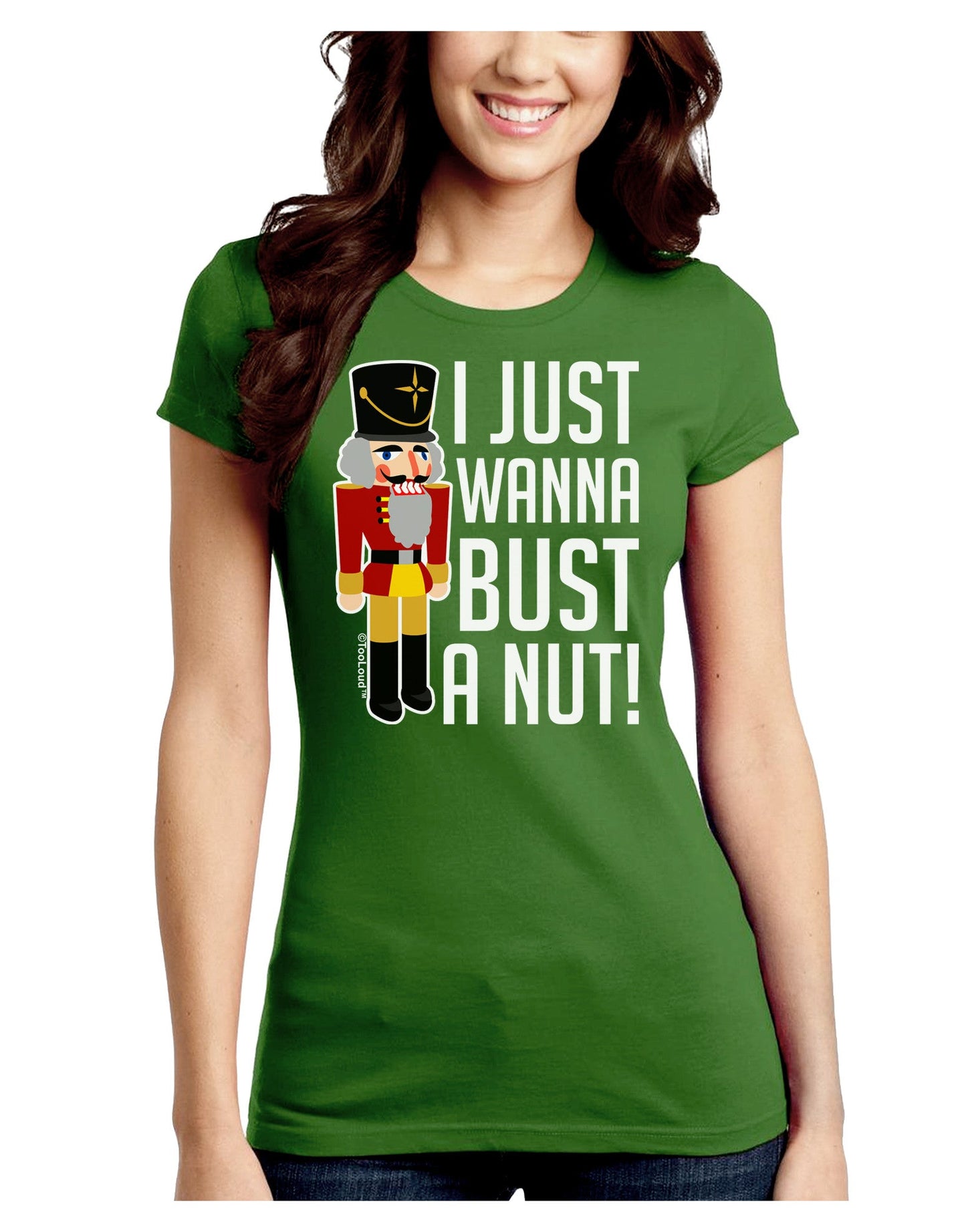 I Just Wanna Bust A Nut Nutcracker Juniors Petite Crew Dark T-Shirt-T-Shirts Juniors Tops-TooLoud-Kiwi-Green-Juniors Fitted Small-Davson Sales