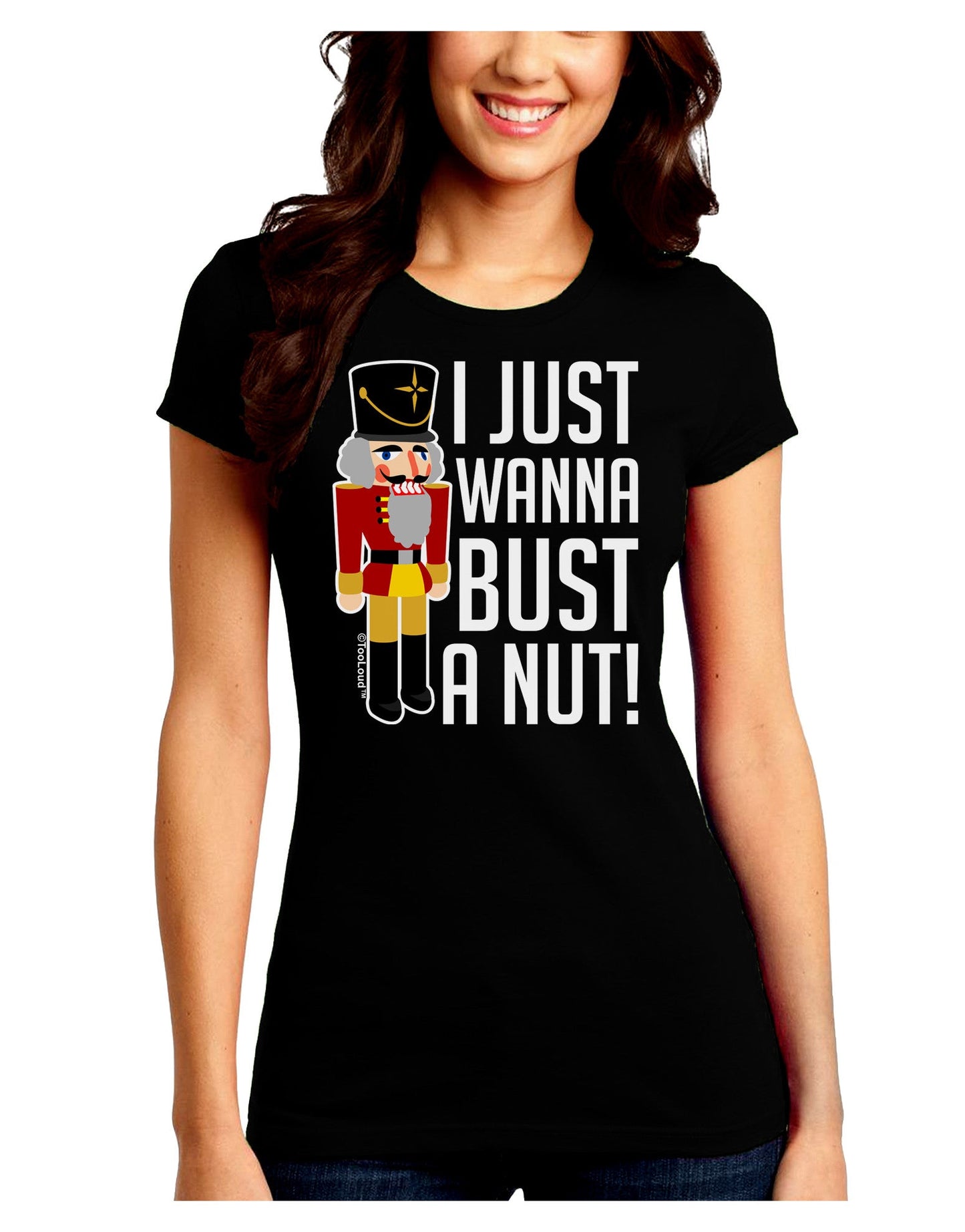 I Just Wanna Bust A Nut Nutcracker Juniors Petite Crew Dark T-Shirt-T-Shirts Juniors Tops-TooLoud-Black-Juniors Fitted Small-Davson Sales