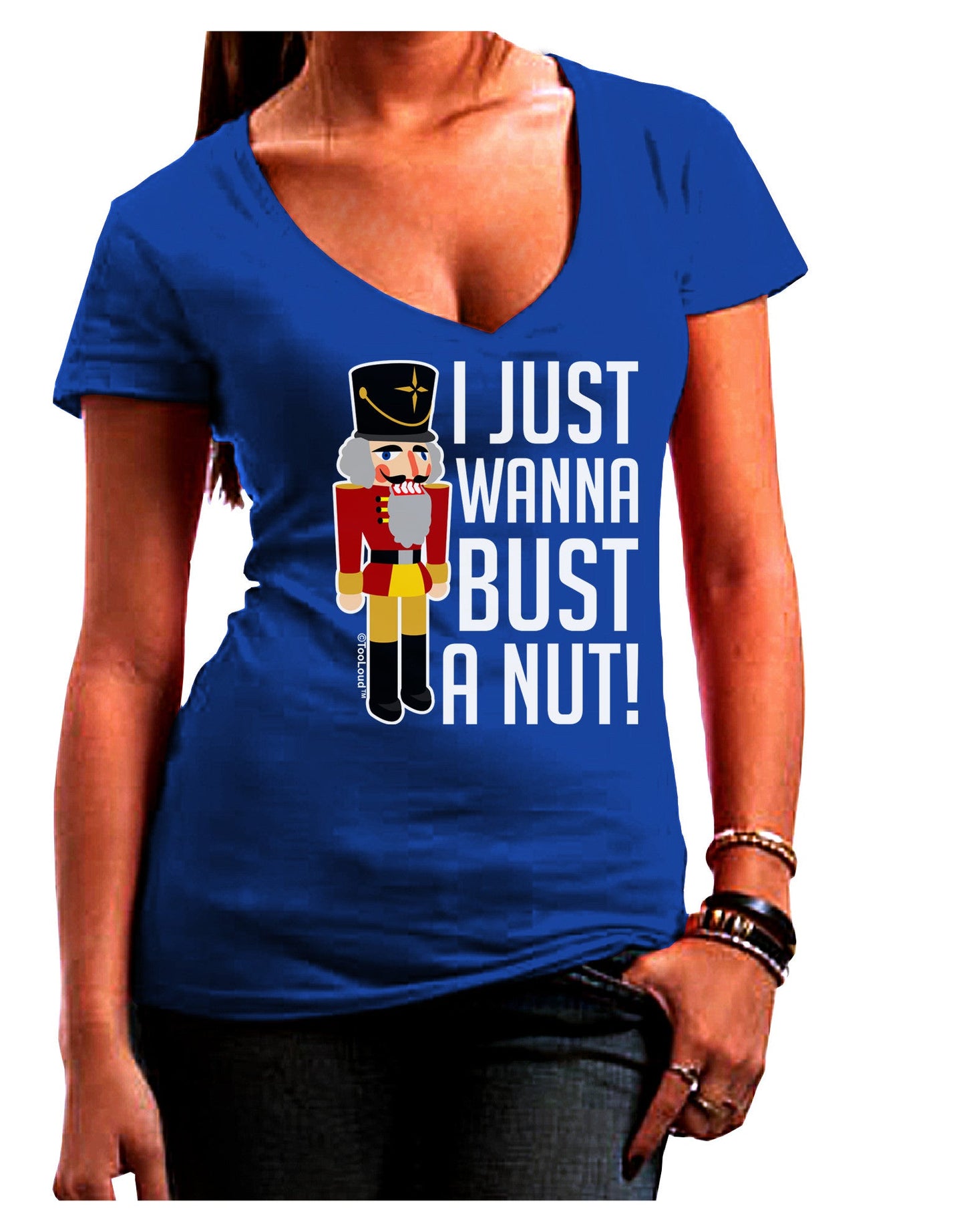 I Just Wanna Bust A Nut Nutcracker Womens V-Neck Dark T-Shirt-Womens V-Neck T-Shirts-TooLoud-Royal-Blue-Juniors Fitted Small-Davson Sales