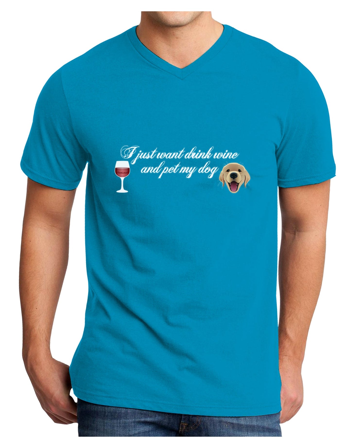 I Just Want To Drink Wine And Pet My Dog Adult Dark V-Neck T-Shirt by TooLoud-Mens V-Neck T-Shirt-TooLoud-Turquoise-Small-Davson Sales