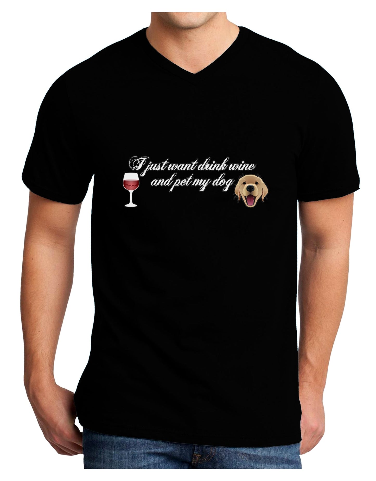 I Just Want To Drink Wine And Pet My Dog Adult Dark V-Neck T-Shirt by TooLoud-Mens V-Neck T-Shirt-TooLoud-Black-Small-Davson Sales