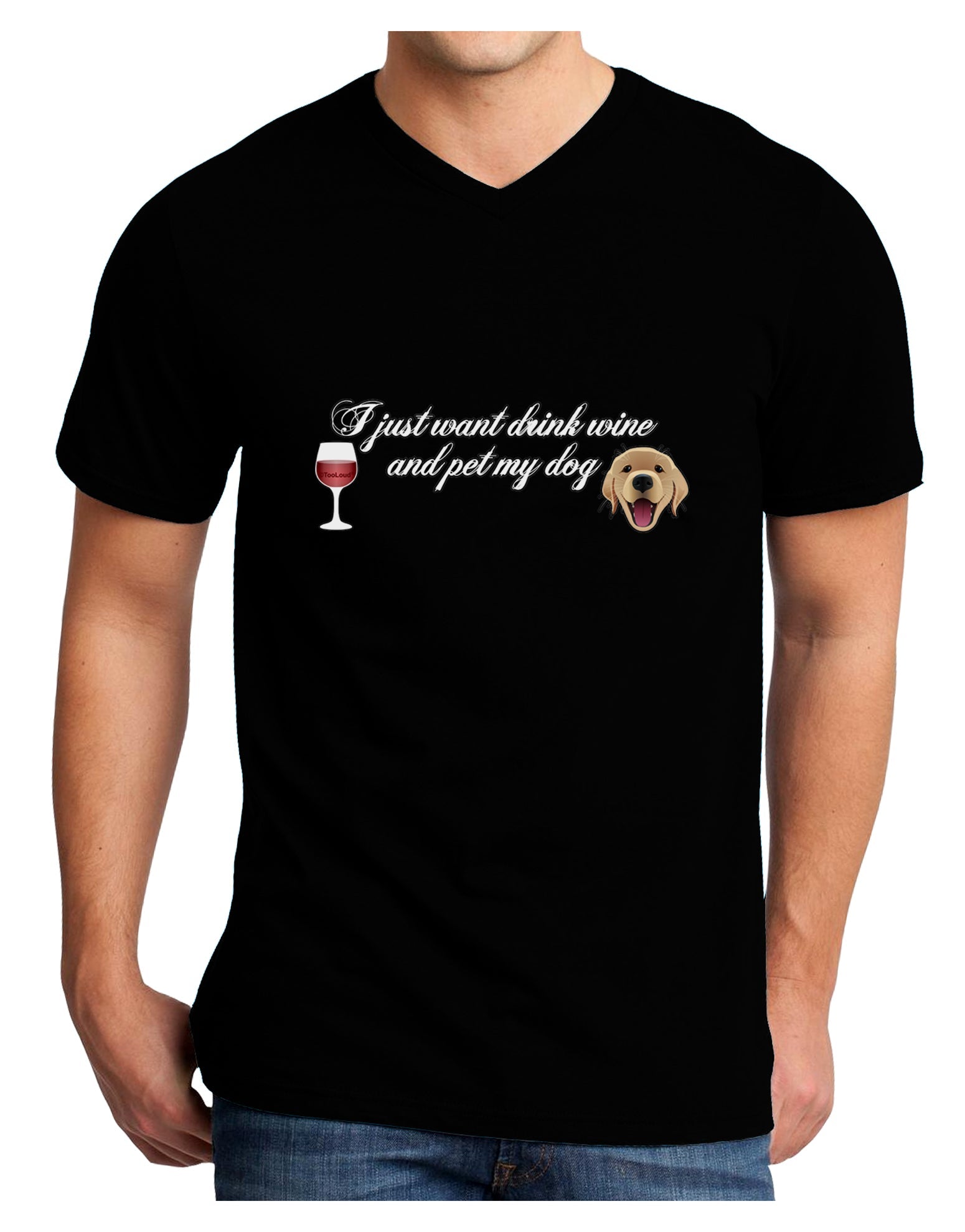 I Just Want To Drink Wine And Pet My Dog Adult Dark V-Neck T-Shirt by TooLoud-Mens V-Neck T-Shirt-TooLoud-Black-Small-Davson Sales