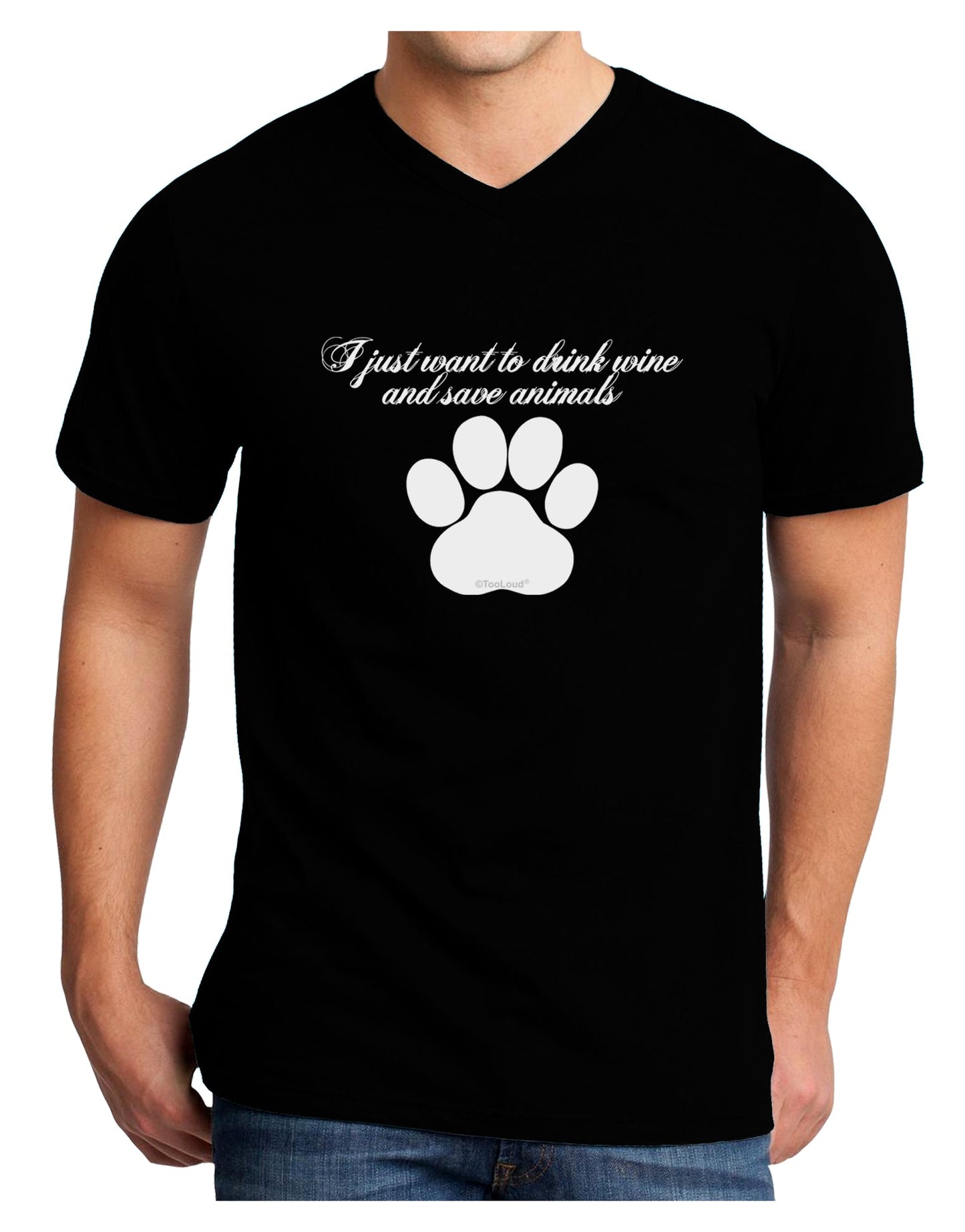 I Just Want To Drink Wine And Save Animals Adult Dark V-Neck T-Shirt by TooLoud-TooLoud-Black-Small-Davson Sales