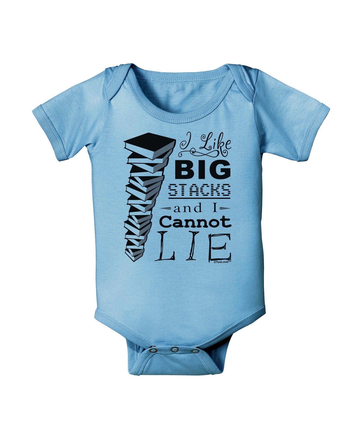 I Like Big Stacks -of books- Baby Romper Bodysuit-Baby Romper-TooLoud-LightBlue-06-Months-Davson Sales