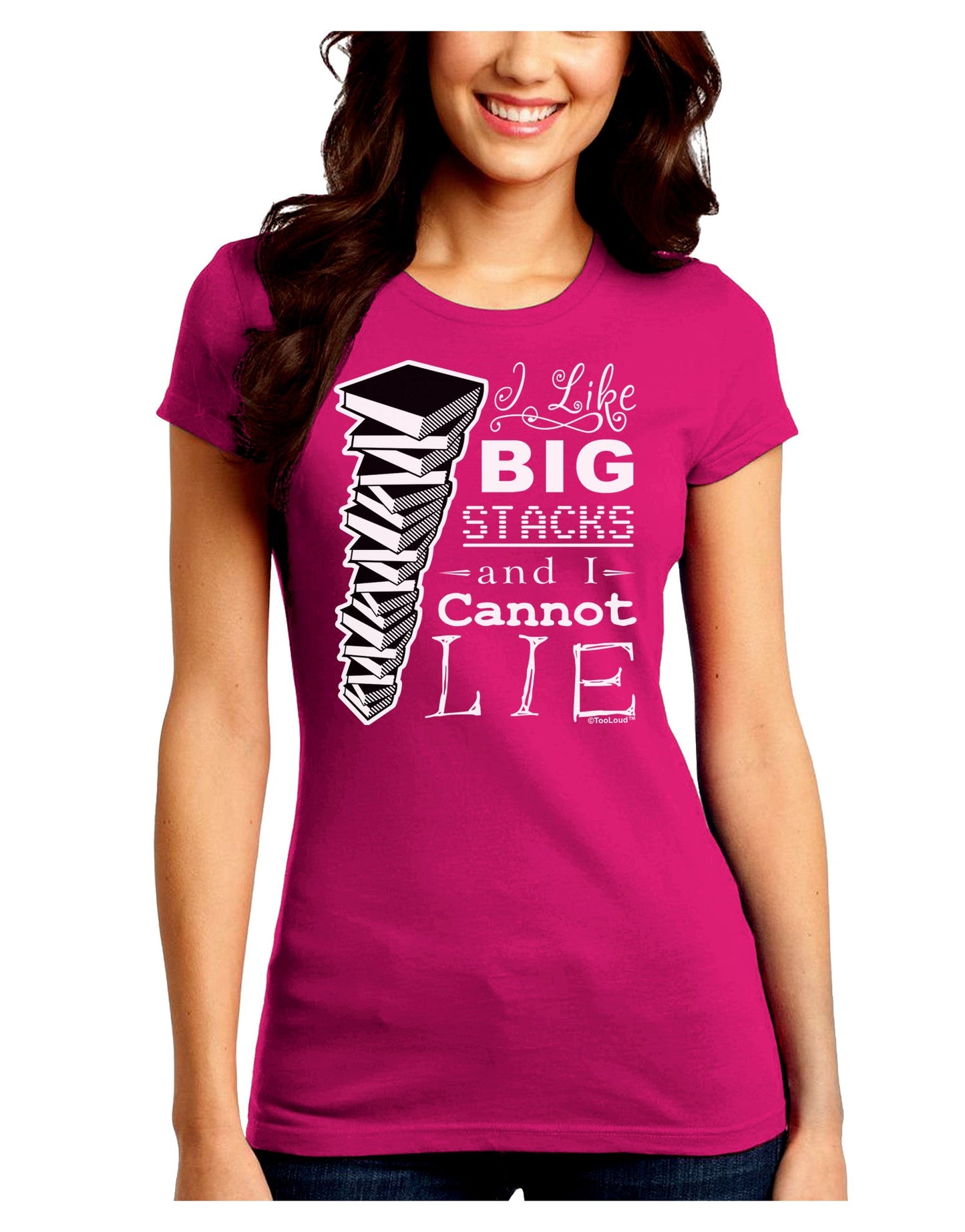 I Like Big Stacks -of books- Juniors Petite Crew Dark T-Shirt-T-Shirts Juniors Tops-TooLoud-Hot-Pink-Juniors Fitted Small-Davson Sales