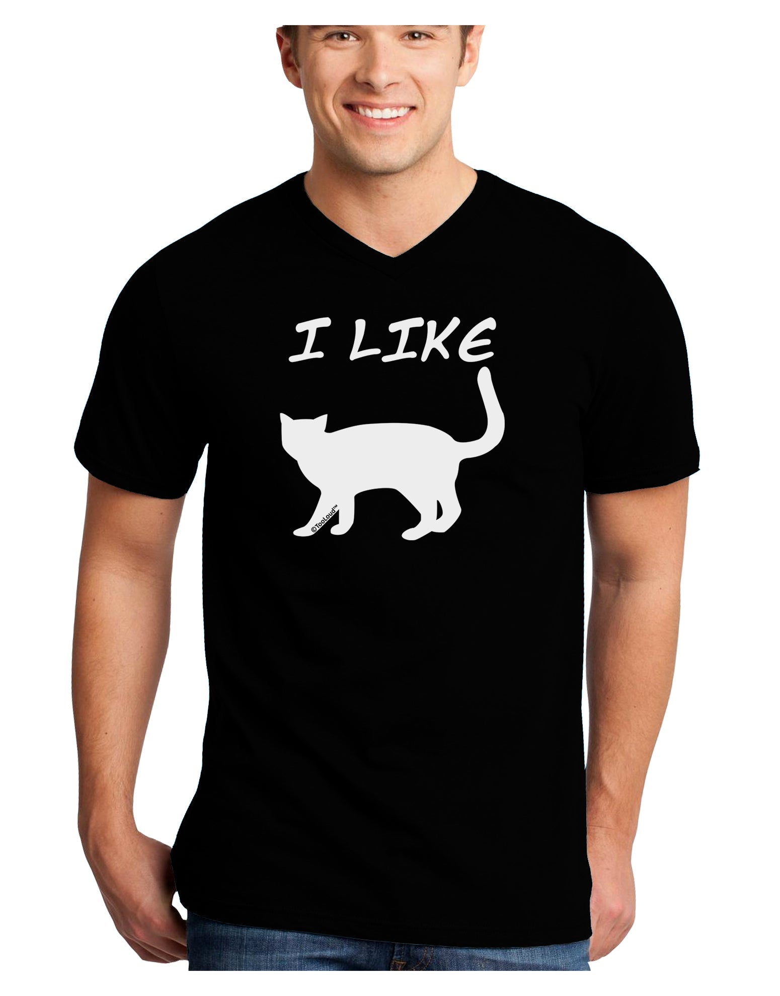 I Like Cat Silhouette Design Adult Dark V-Neck T-Shirt by TooLoud-Mens V-Neck T-Shirt-TooLoud-Black-Small-Davson Sales
