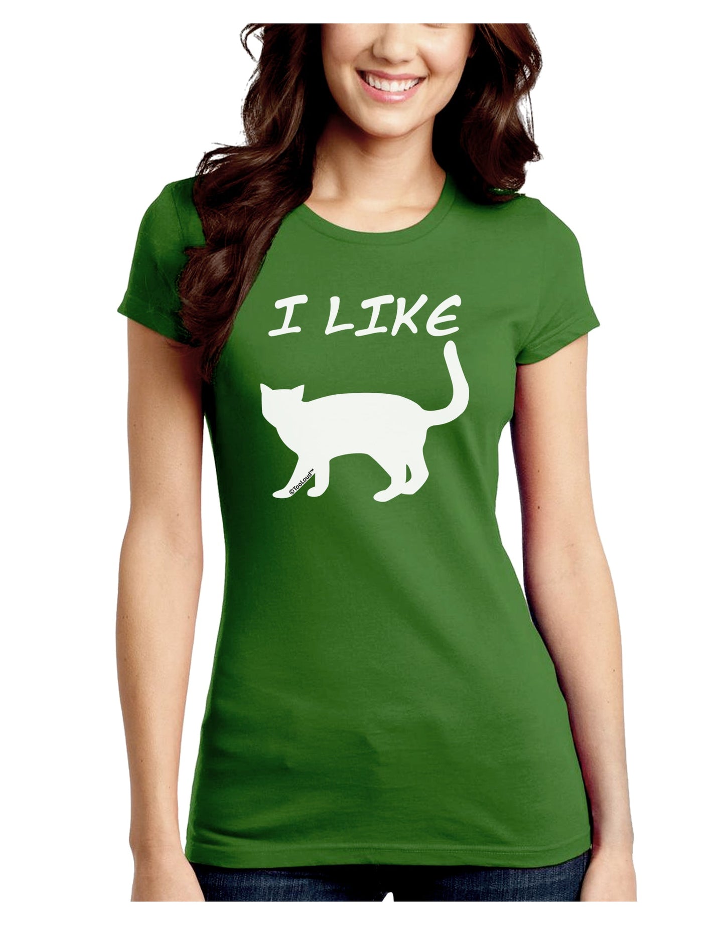 I Like Cat Silhouette Design Juniors Crew Dark T-Shirt by TooLoud-T-Shirts Juniors Tops-TooLoud-Kiwi-Green-Juniors Fitted X-Small-Davson Sales