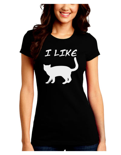 I Like Cat Silhouette Design Juniors Crew Dark T-Shirt by TooLoud-T-Shirts Juniors Tops-TooLoud-Black-Juniors Fitted Small-Davson Sales