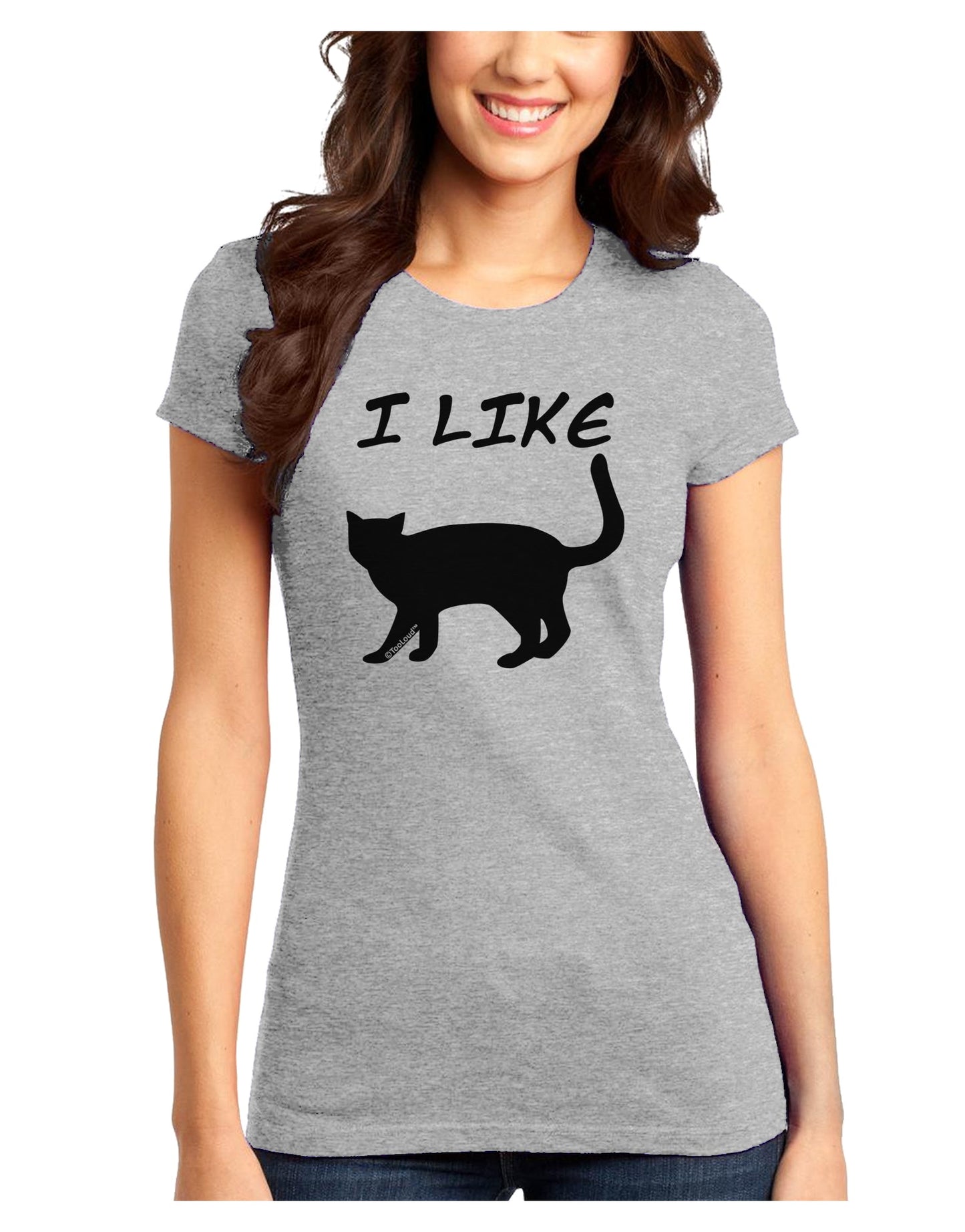 I Like Cat Silhouette Design Juniors T-Shirt by TooLoud-Womens Juniors T-Shirt-TooLoud-Ash-Gray-Juniors Fitted X-Small-Davson Sales