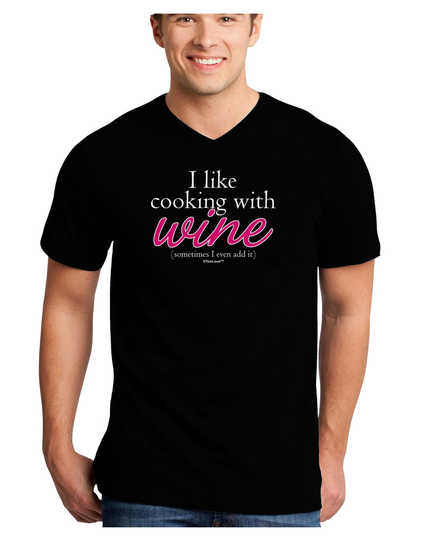 I Like Cooking With Wine Adult Dark V-Neck T-Shirt by TooLoud-Mens V-Neck T-Shirt-TooLoud-Black-Small-Davson Sales