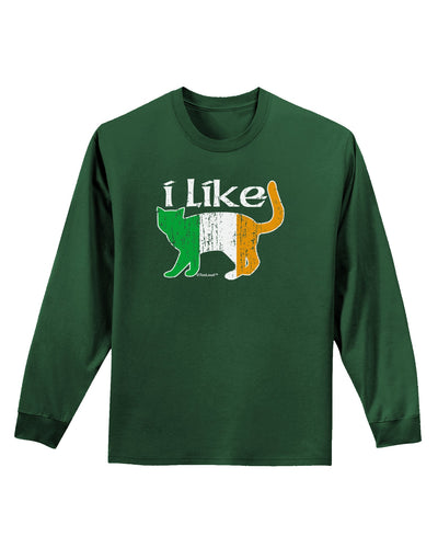 I Like Irish Cat Silhouette Adult Long Sleeve Dark T-Shirt by TooLoud-TooLoud-Dark-Green-Small-Davson Sales