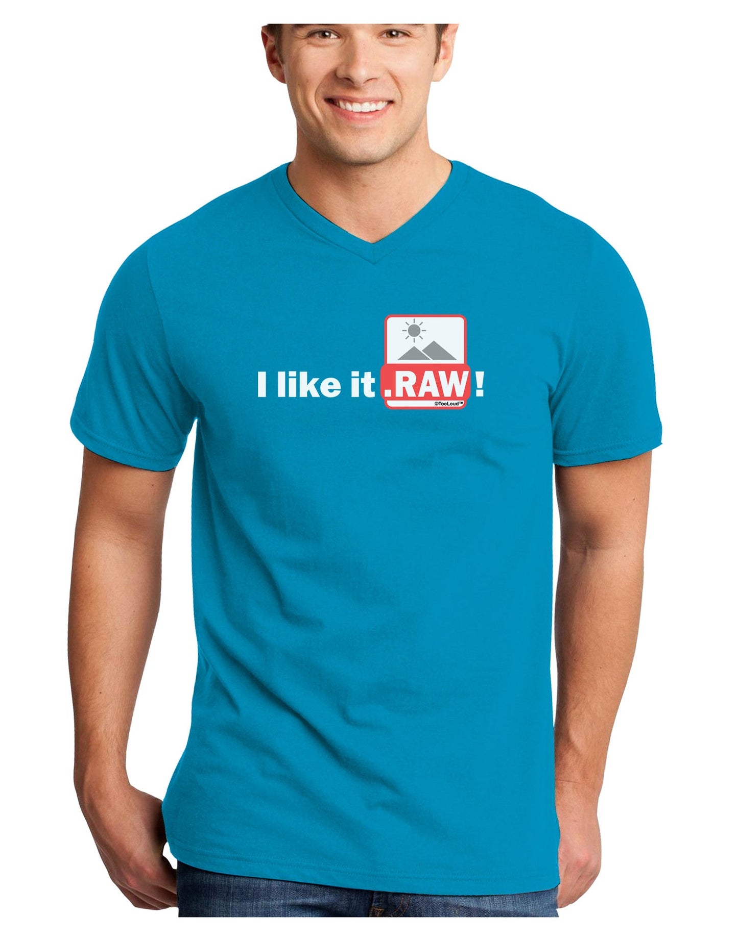 I Like It RAW Adult Dark V-Neck T-Shirt-TooLoud-Turquoise-Small-Davson Sales