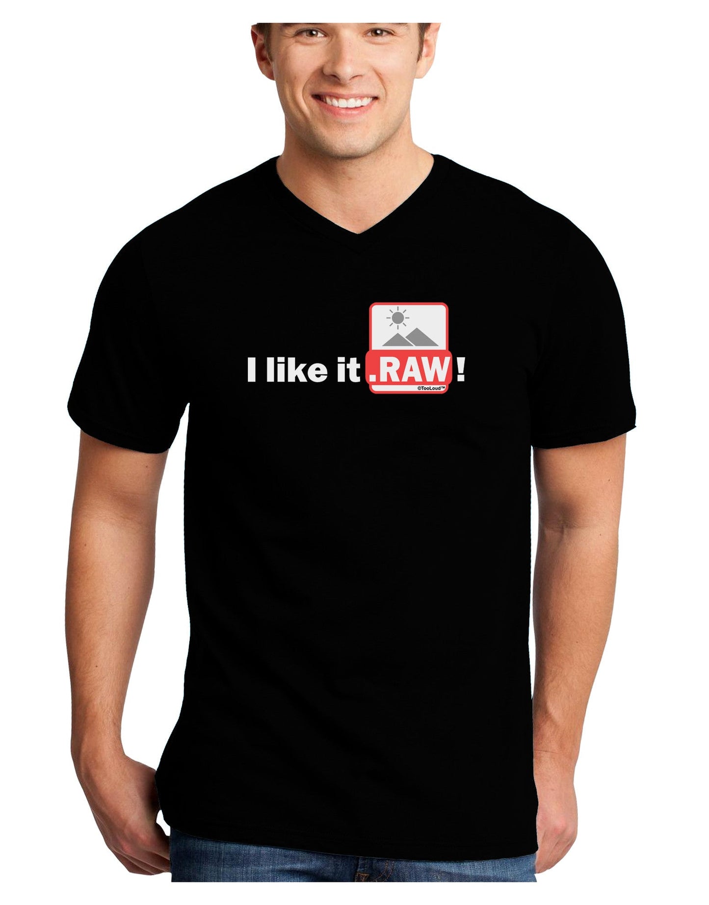 I Like It RAW Adult Dark V-Neck T-Shirt-TooLoud-Black-Small-Davson Sales