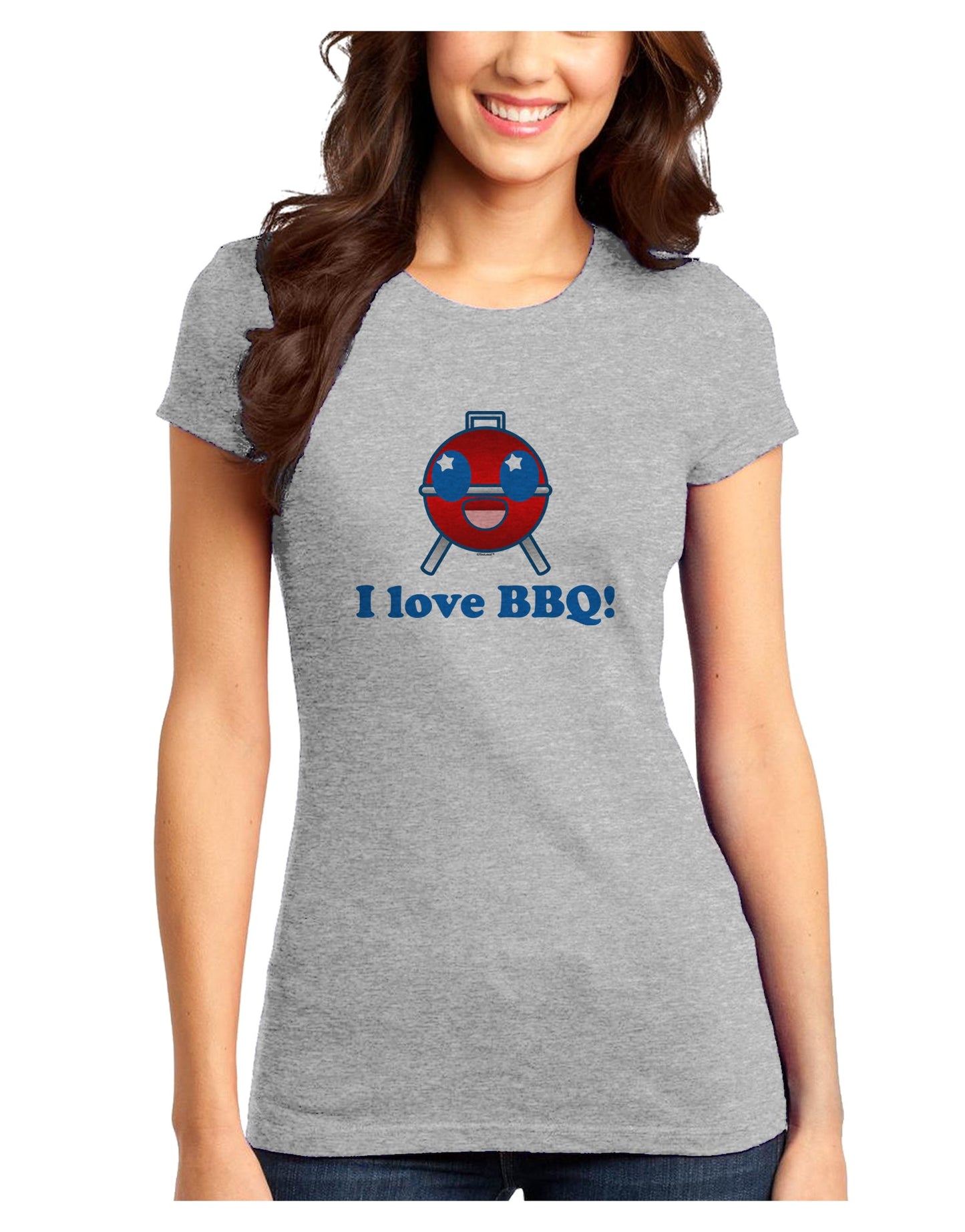 I Love BBQ Juniors T-Shirt-Womens Juniors T-Shirt-TooLoud-Ash-Gray-Juniors Fitted XS-Davson Sales