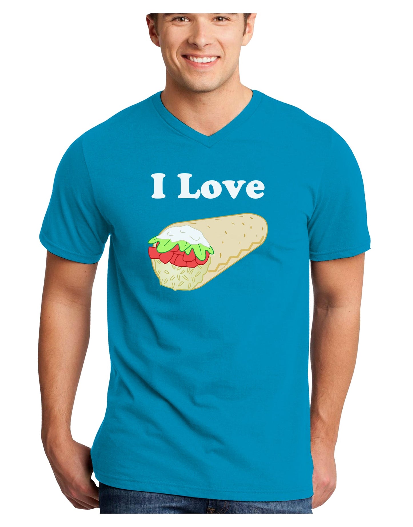 I Love Burritos - Funny Food Adult Dark V-Neck T-Shirt-Mens V-Neck T-Shirt-TooLoud-Turquoise-Small-Davson Sales