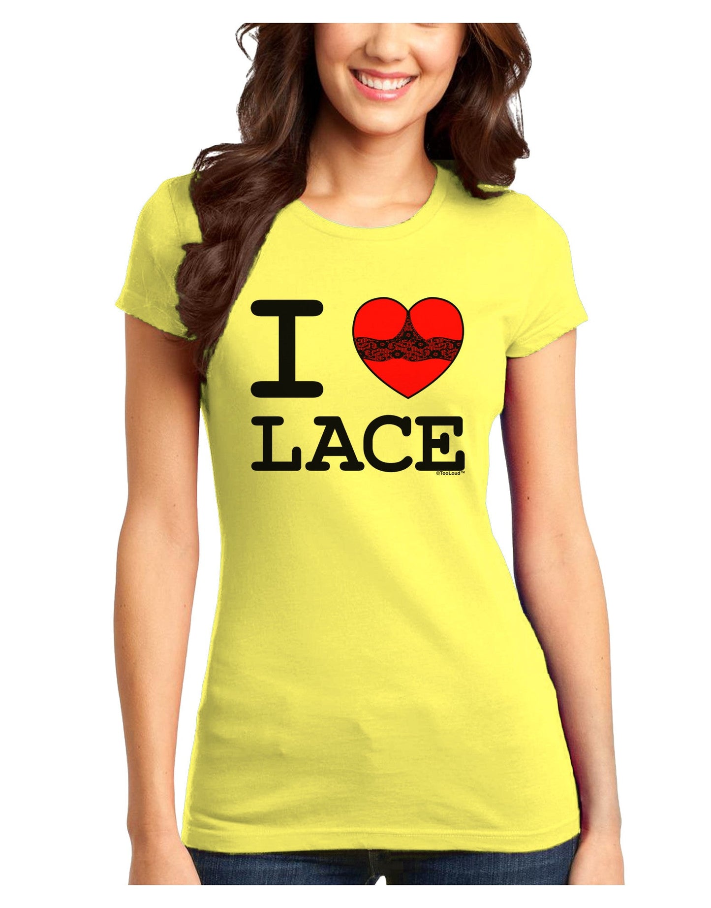 I Love Heart Lace Juniors T-Shirt-Womens Juniors T-Shirt-TooLoud-Yellow-Juniors Fitted X-Small-Davson Sales