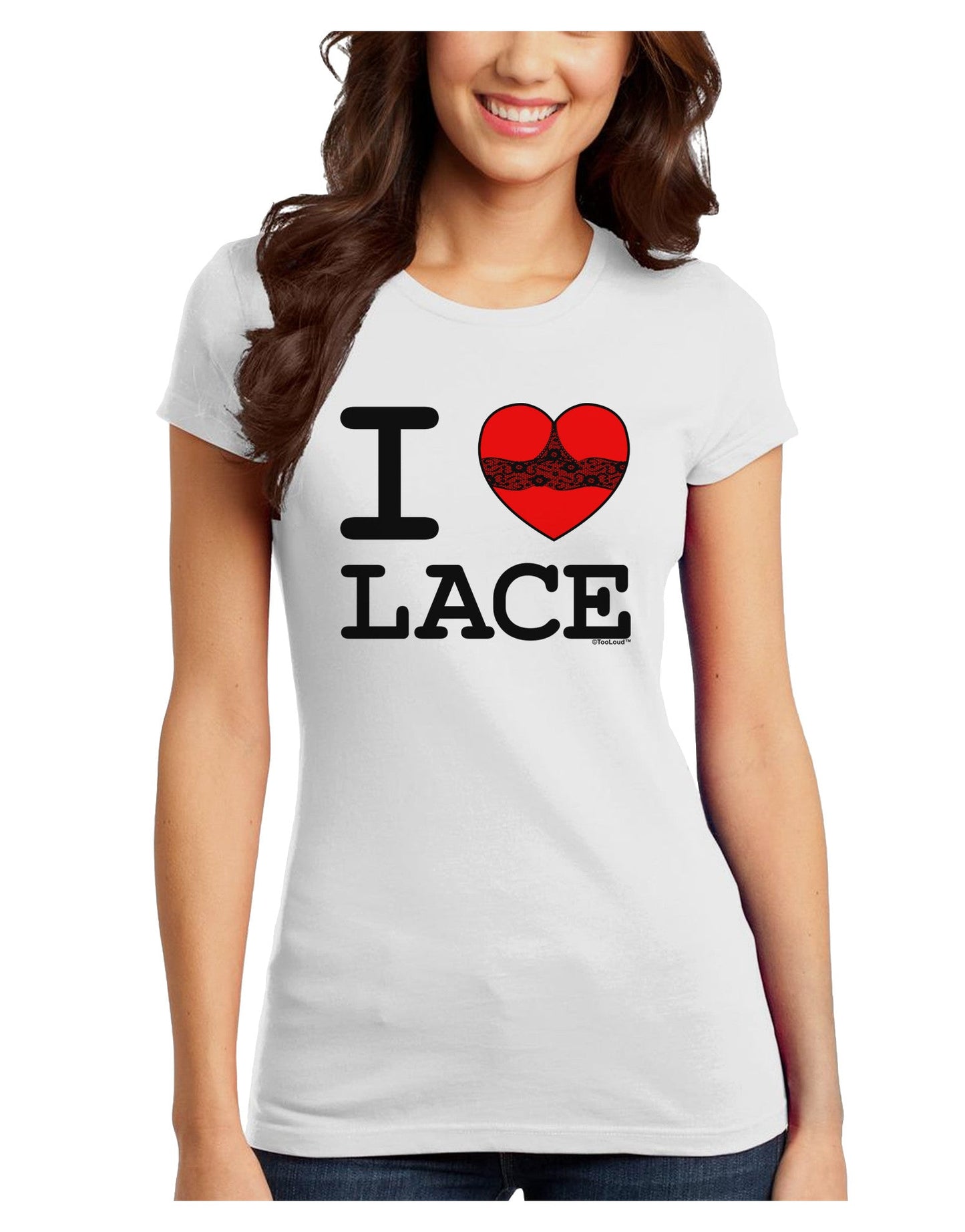 I Love Heart Lace Juniors T-Shirt-Womens Juniors T-Shirt-TooLoud-White-Juniors Fitted X-Small-Davson Sales