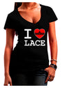 I Love Heart Lace Juniors V-Neck Dark T-Shirt-Womens V-Neck T-Shirts-TooLoud-Black-Juniors Fitted Small-Davson Sales