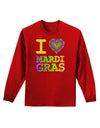 I Love Heart Mardi Gras Adult Long Sleeve Dark T-Shirt-TooLoud-Red-Small-Davson Sales