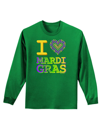 I Love Heart Mardi Gras Adult Long Sleeve Dark T-Shirt-TooLoud-Kelly-Green-Small-Davson Sales