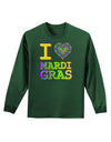 I Love Heart Mardi Gras Adult Long Sleeve Dark T-Shirt-TooLoud-Dark-Green-Small-Davson Sales