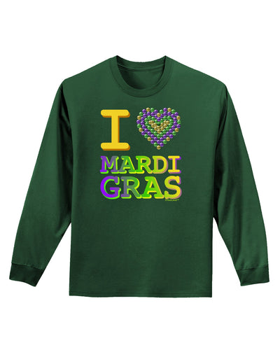 I Love Heart Mardi Gras Adult Long Sleeve Dark T-Shirt-TooLoud-Dark-Green-Small-Davson Sales