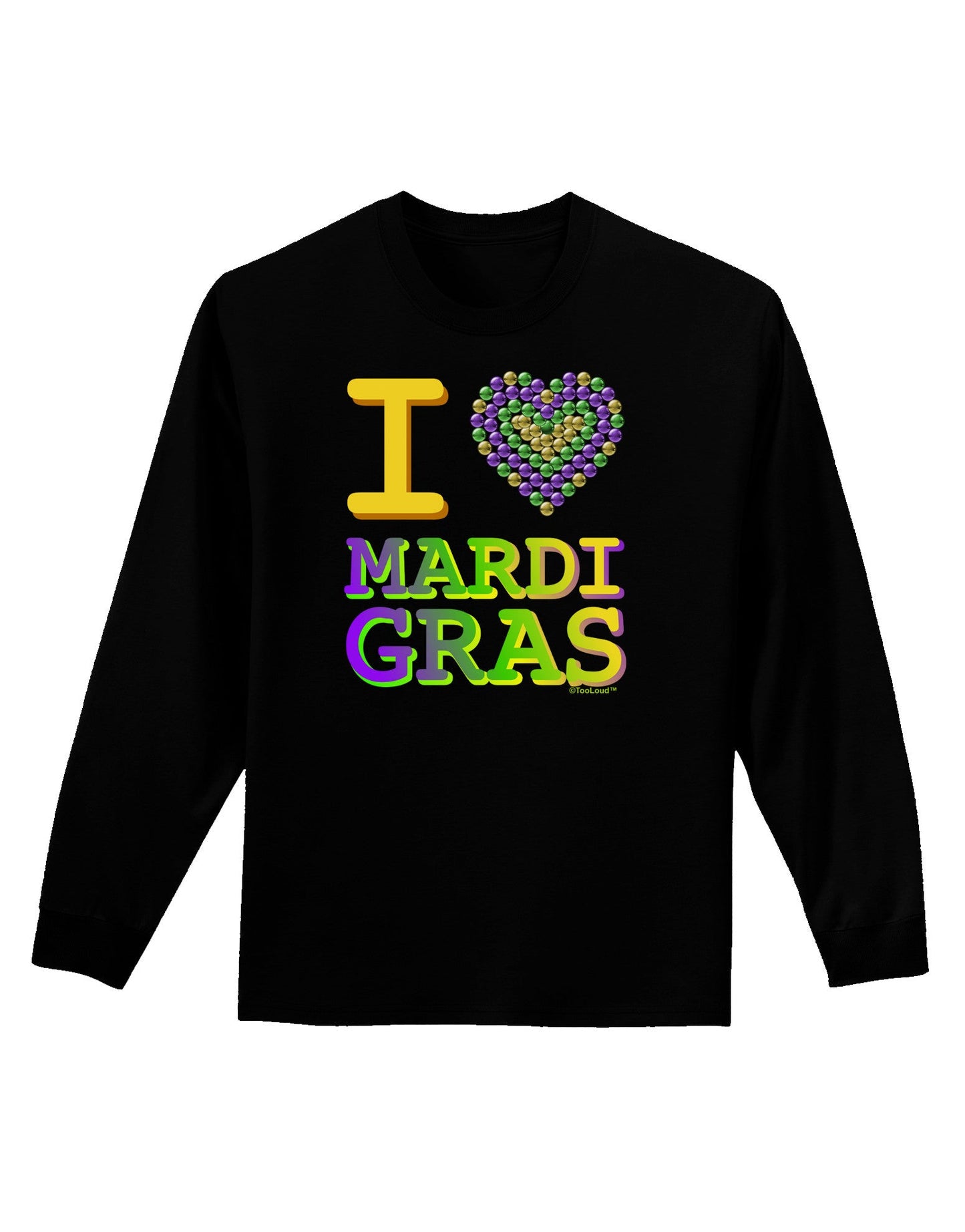 I Love Heart Mardi Gras Adult Long Sleeve Dark T-Shirt-TooLoud-Black-Small-Davson Sales