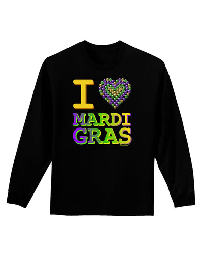 I Love Heart Mardi Gras Adult Long Sleeve Dark T-Shirt-TooLoud-Black-Small-Davson Sales