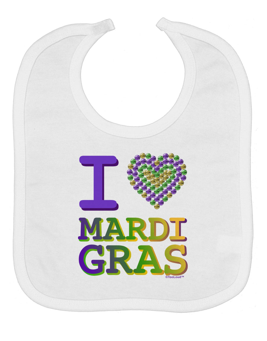 I Love Heart Mardi Gras Baby Bib