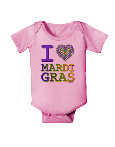 I Love Heart Mardi Gras Baby Romper Bodysuit-Baby Romper-TooLoud-Light-Pink-06-Months-Davson Sales