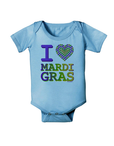 I Love Heart Mardi Gras Baby Romper Bodysuit-Baby Romper-TooLoud-Light-Blue-06-Months-Davson Sales