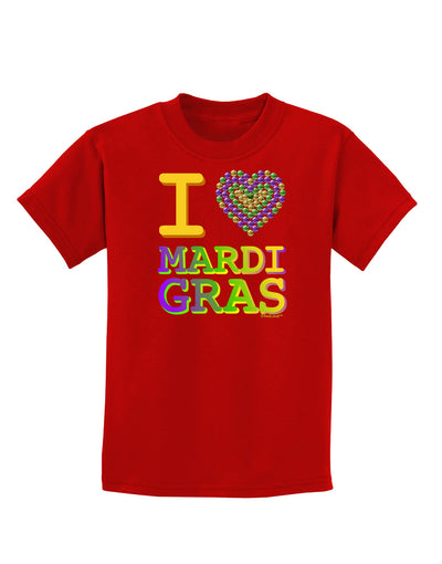 I Love Heart Mardi Gras Childrens Dark T-Shirt-Childrens T-Shirt-TooLoud-Red-X-Small-Davson Sales