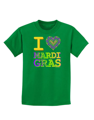 I Love Heart Mardi Gras Childrens Dark T-Shirt-Childrens T-Shirt-TooLoud-Kelly-Green-X-Small-Davson Sales