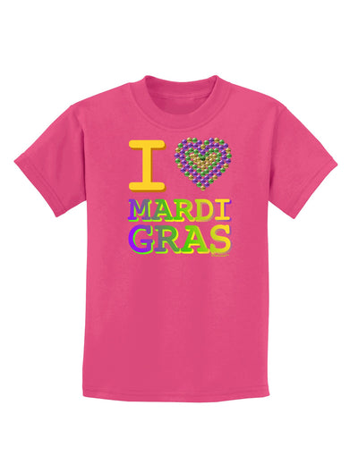 I Love Heart Mardi Gras Childrens Dark T-Shirt-Childrens T-Shirt-TooLoud-Sangria-X-Small-Davson Sales