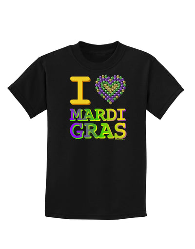 I Love Heart Mardi Gras Childrens Dark T-Shirt-Childrens T-Shirt-TooLoud-Black-X-Small-Davson Sales