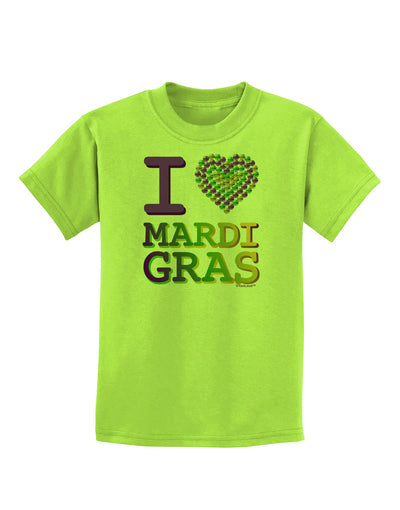 I Love Heart Mardi Gras Childrens T-Shirt-Childrens T-Shirt-TooLoud-Lime-Green-X-Small-Davson Sales