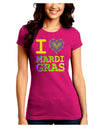 I Love Heart Mardi Gras Juniors Crew Dark T-Shirt-T-Shirts Juniors Tops-TooLoud-Hot-Pink-Juniors Fitted Small-Davson Sales