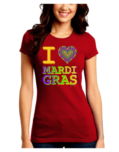 I Love Heart Mardi Gras Juniors Crew Dark T-Shirt-T-Shirts Juniors Tops-TooLoud-Red-Juniors Fitted Small-Davson Sales