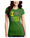 I Love Heart Mardi Gras Juniors Crew Dark T-Shirt-T-Shirts Juniors Tops-TooLoud-Kiwi-Green-Juniors Fitted Small-Davson Sales