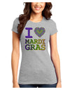 I Love Heart Mardi Gras Juniors T-Shirt-Womens Juniors T-Shirt-TooLoud-Ash-Gray-Juniors Fitted X-Small-Davson Sales