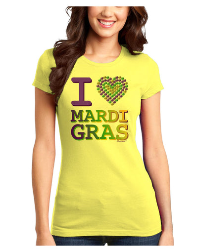 I Love Heart Mardi Gras Juniors T-Shirt-Womens Juniors T-Shirt-TooLoud-Yellow-Juniors Fitted X-Small-Davson Sales