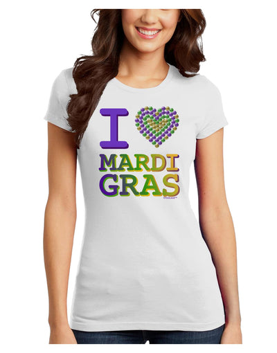 I Love Heart Mardi Gras Juniors T-Shirt-Womens Juniors T-Shirt-TooLoud-White-Juniors Fitted X-Small-Davson Sales