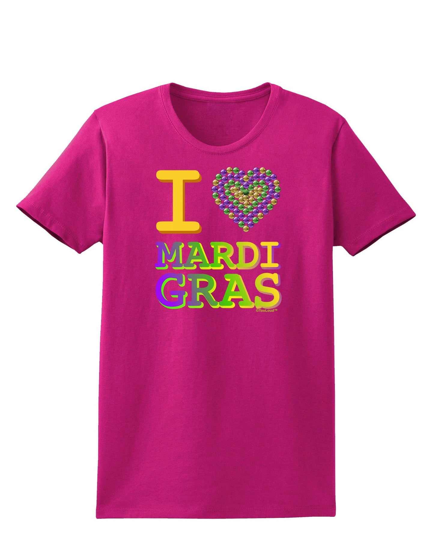 I Love Heart Mardi Gras Womens Dark T-Shirt-TooLoud-Hot-Pink-Small-Davson Sales