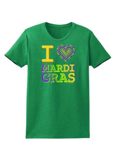 I Love Heart Mardi Gras Womens Dark T-Shirt-TooLoud-Kelly-Green-X-Small-Davson Sales