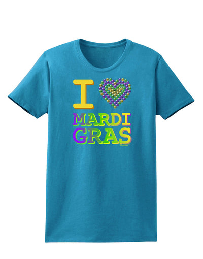 I Love Heart Mardi Gras Womens Dark T-Shirt-TooLoud-Turquoise-X-Small-Davson Sales