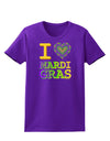 I Love Heart Mardi Gras Womens Dark T-Shirt-TooLoud-Purple-X-Small-Davson Sales