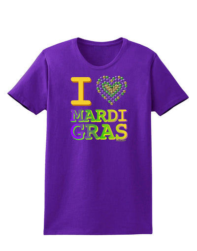 I Love Heart Mardi Gras Womens Dark T-Shirt-TooLoud-Purple-X-Small-Davson Sales